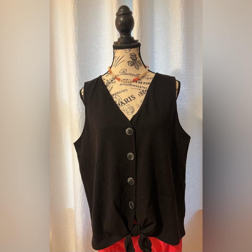 Old Navy Black Button-Front Tank Top